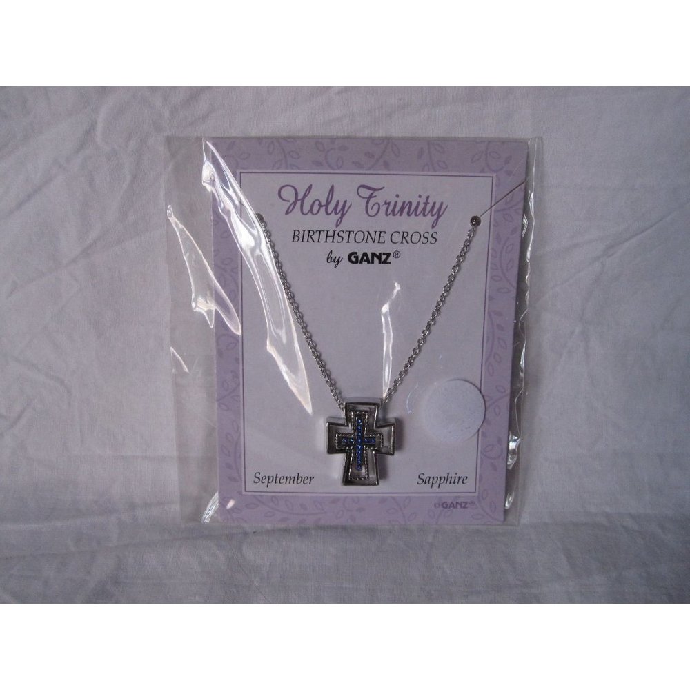 NEW Holy Trinity Birthstone Cross‎ by Ganz September Sapphire Stones Beautiful!